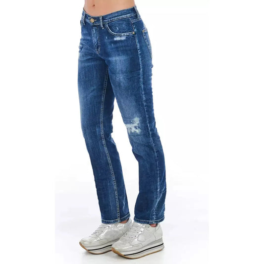 Frankie Morello Blue Cotton Blend Worn Wash Jeans blue-cotton-jeans-pant-51