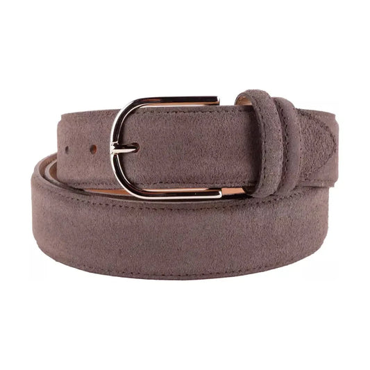 Made in Italy Elegant Gray Suede Calfskin Belt with Brass Buckle gray-belt-1