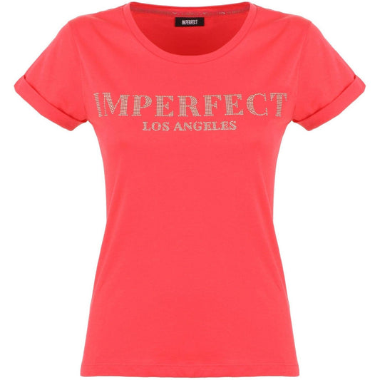 Imperfect Chic Pink Cotton Logo Tee for Women WOMAN T-SHIRTS pink-cotton-tops-t-shirt-1