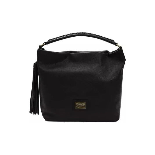 Pompei Donatella Elegant Black Leather Shoulder Bag nero-black-shoulder-bag