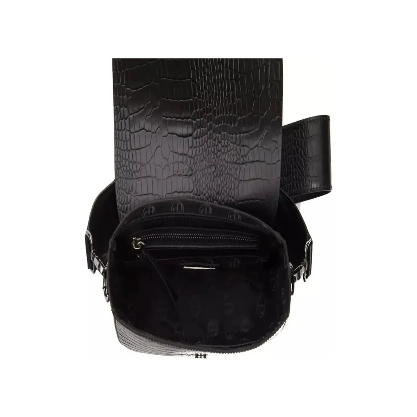 Pompei Donatella Elegant Croc-Effect Leather Crossbody Bag black-leather-crossbody-bag-2