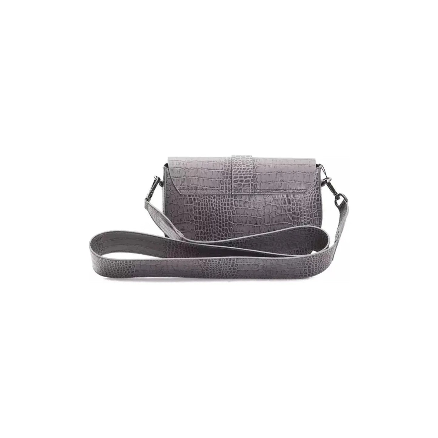 Pompei Donatella Elegant Crocodile-Print Leather Crossbody Bag gray-leather-crossbody-bag-2