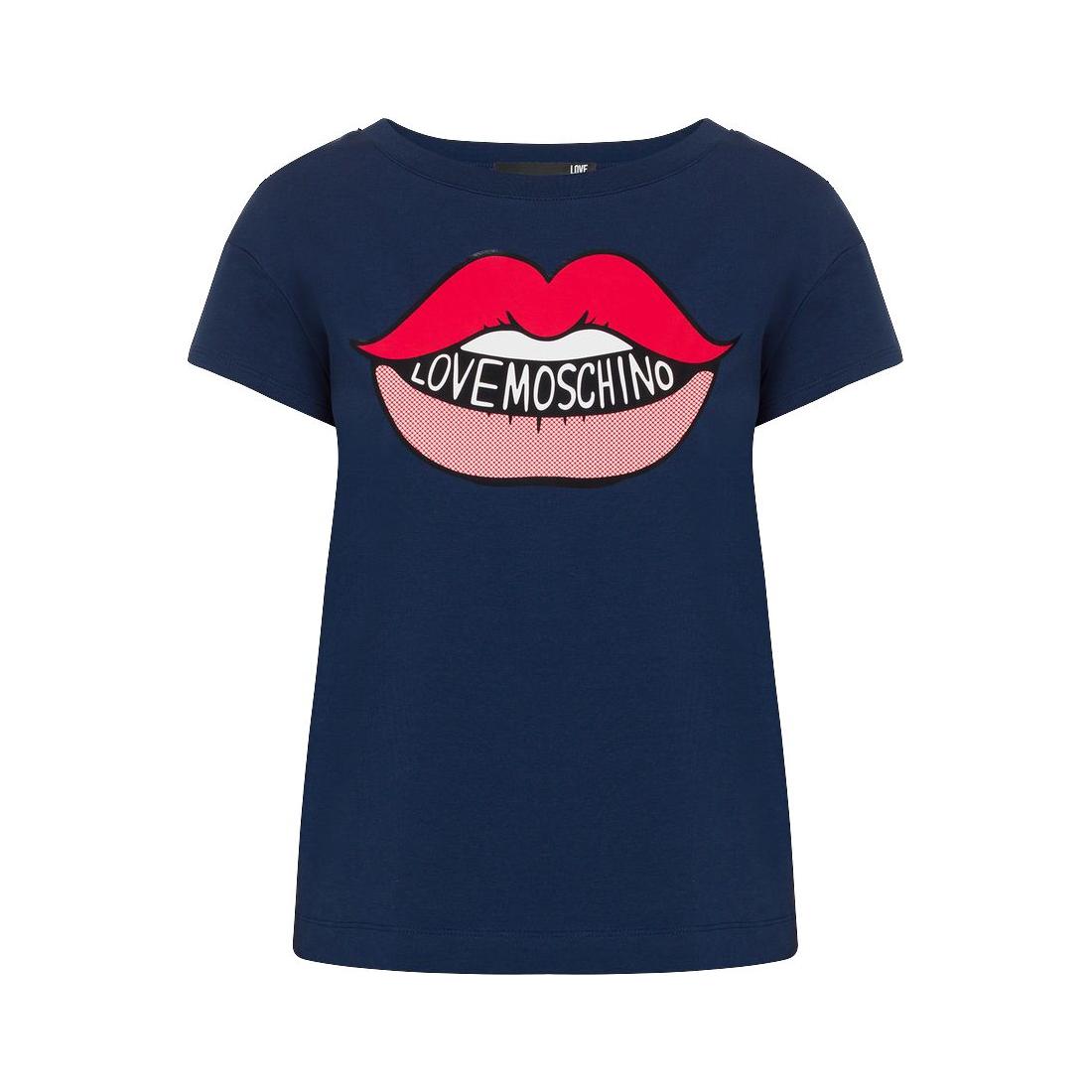 Love Moschino Graphic Lips Jersey Tee in Navy Blue blue-cotton-tops-t-shirt-6