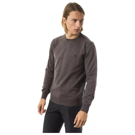 Uominitaliani Elegant Gray Merino Wool Crew Neck Sweater noce-sweater-1