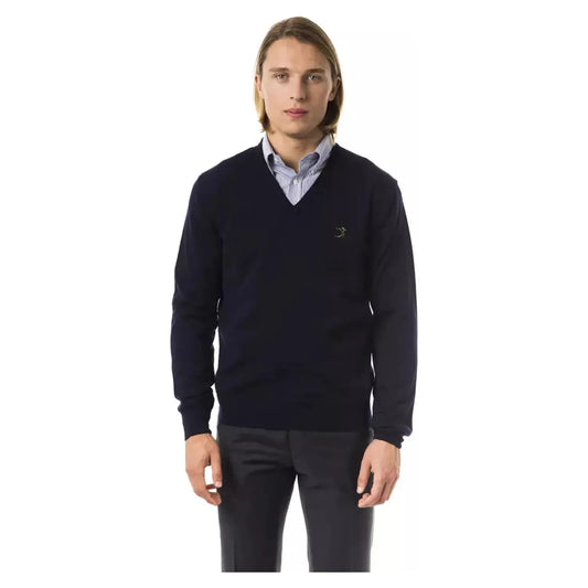 Uominitaliani Elegant V-Neck Merino Wool Sweater blu-sweater-4