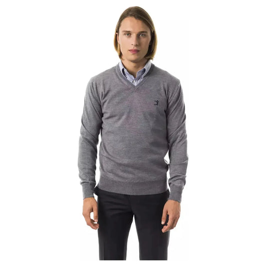 Uominitaliani Embroidered V-Neck Extrafine Merino Wool Sweater gri-sweater stock_product_image_7825_406431353-27-4c9e148d-bfa.webp