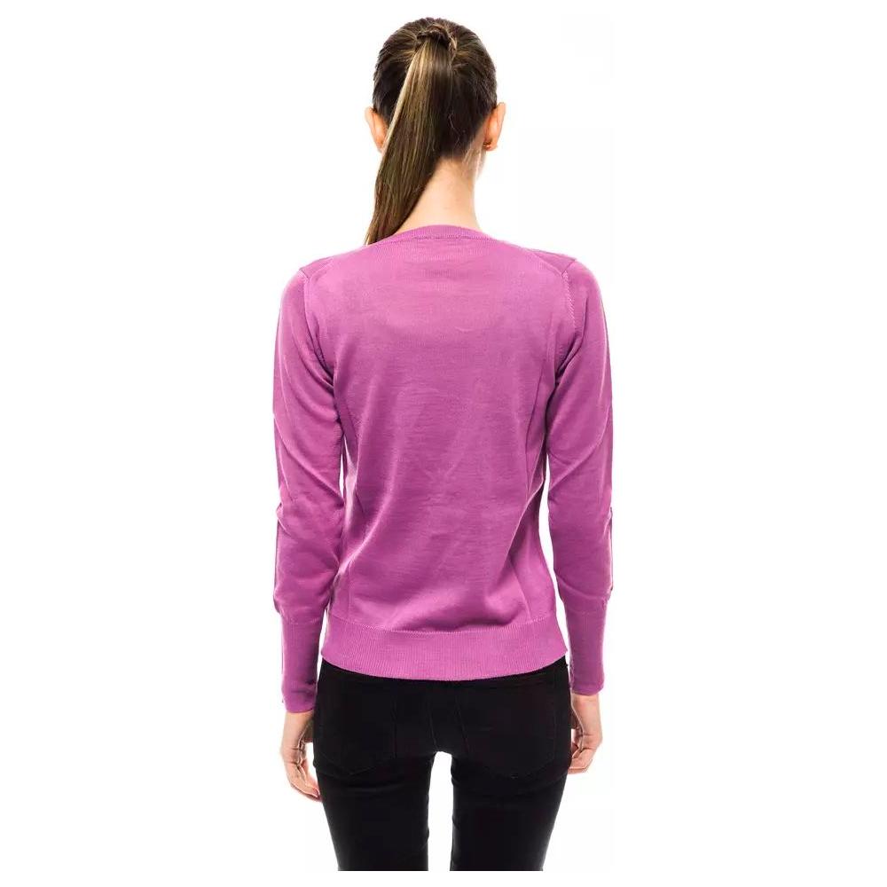 Ungaro Fever Chic V-Neck Sweater with Dazzling Applications purple-wool-sweater-4