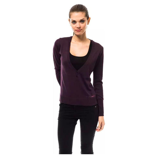 Ungaro Fever Elegant Purple V-Neck Wool Blend Sweater purple-wool-sweater-3