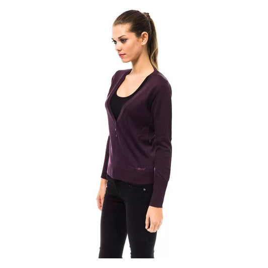 Ungaro Fever Elegant Purple V-Neck Wool Blend Sweater purple-wool-sweater-3