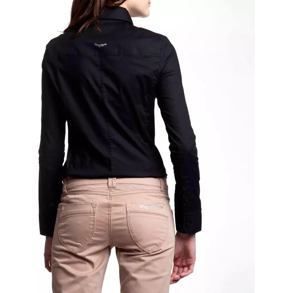 Ungaro Fever Chic Slim Fit Black Shirt with Medium Collar black-cotton-shirt-3