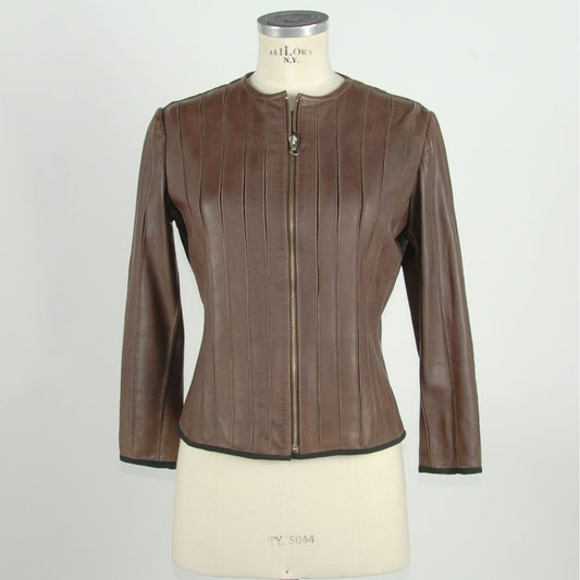 Emilio Romanelli Elegance in Motion: Slim-Fit Brown Leather Jacket brown-genuine-leather-jackets-coat