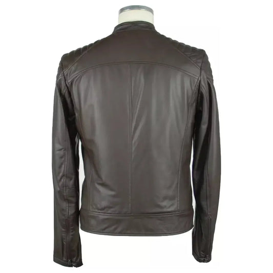 Emilio Romanelli Elegant Brown Leather Zip Jacket brown-leather-jacket-3 stock_product_image_969_604567591-ef258e1c-d73.webp