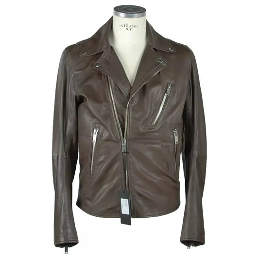 Emilio Romanelli Refined Brown Leather Jacket brown-leather-jacket-5