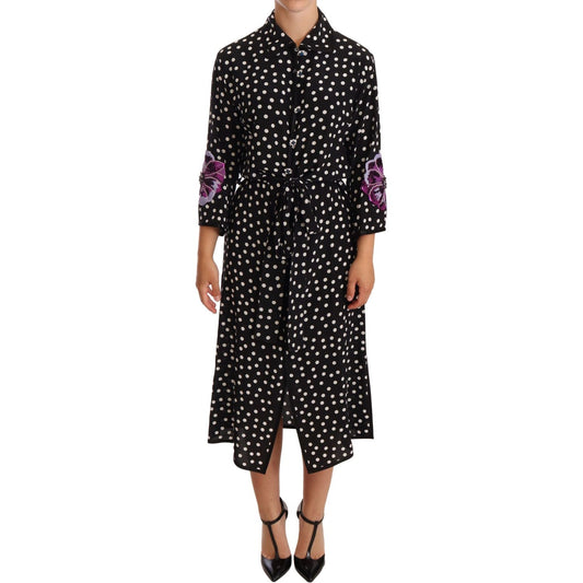 Dolce & GabbanaElegant Silk Polka Dot Sequin Midi DressMcRichard Designer Brands£1439.00