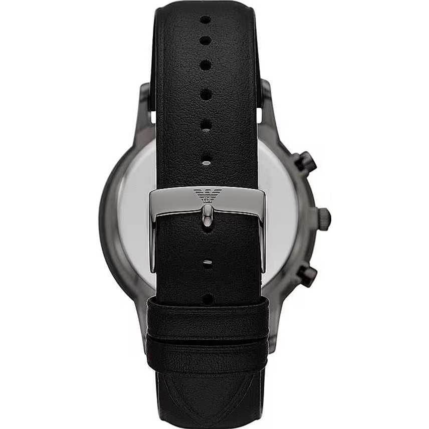 Emporio Armani Elegant Silver Dial Leather Chronograph black-leather-and-steel-chronograph-watch