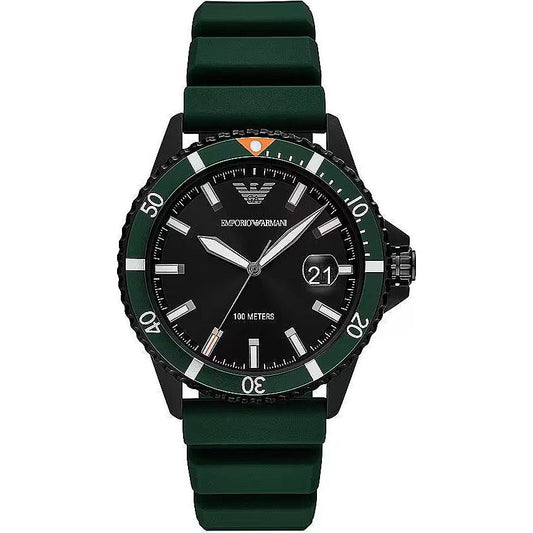 Emporio Armani Sleek Diver Timepiece with Green Silicone Band green-silicone-and-steel-quartz-watch
