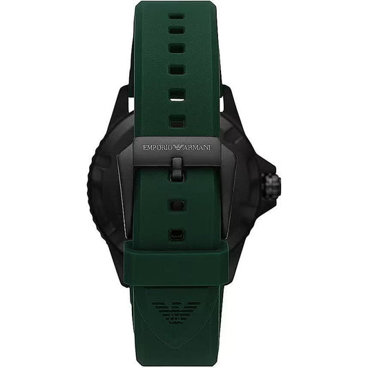 Emporio Armani Sleek Diver Timepiece with Green Silicone Band green-silicone-and-steel-quartz-watch