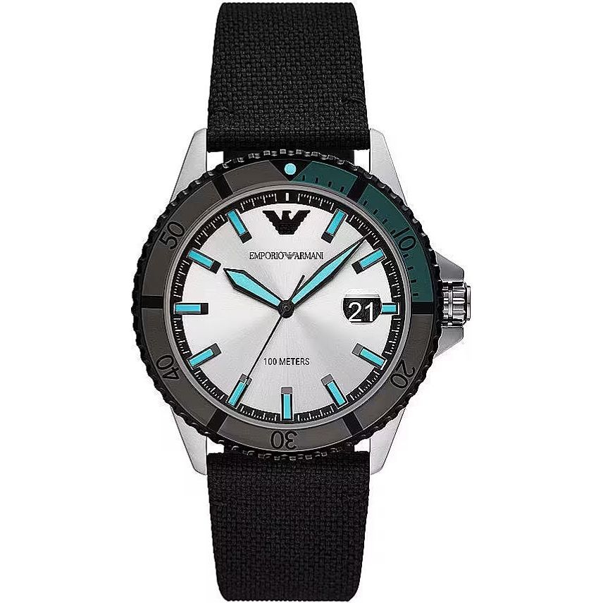 Emporio Armani Elegant Diver Collection Timepiece for Men black-silver-fabric-and-steel-quartz-watch