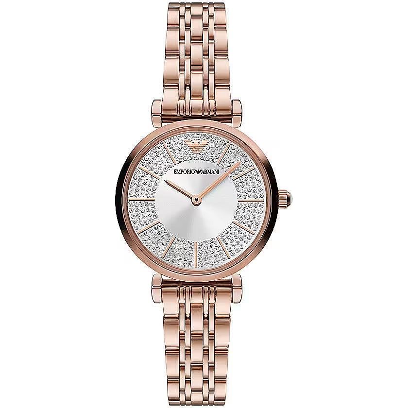 Emporio Armani Elegant Pink Bronze Timepiece with Crystals bronze-steel-quartz-watch-1