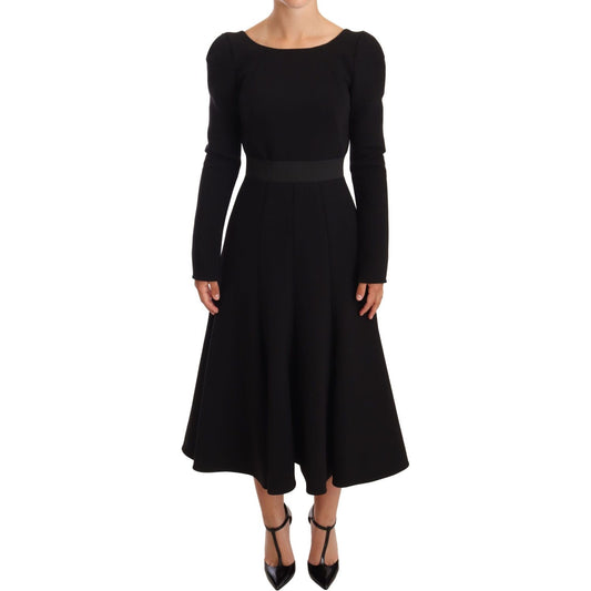Dolce & Gabbana Elegant Black Stretch Sheath Mid-Calf Dress WOMAN DRESSES black-wool-stretch-sheath-open-back-dress