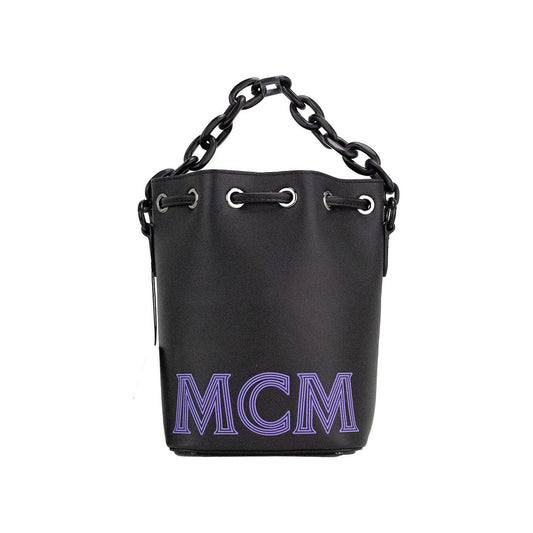 MCM Mini Black Purple Smooth Leather Chain Shoulder Drawstring Bucket Handbag mini-black-purple-smooth-leather-chain-shoulder-drawstring-bucket-handbag